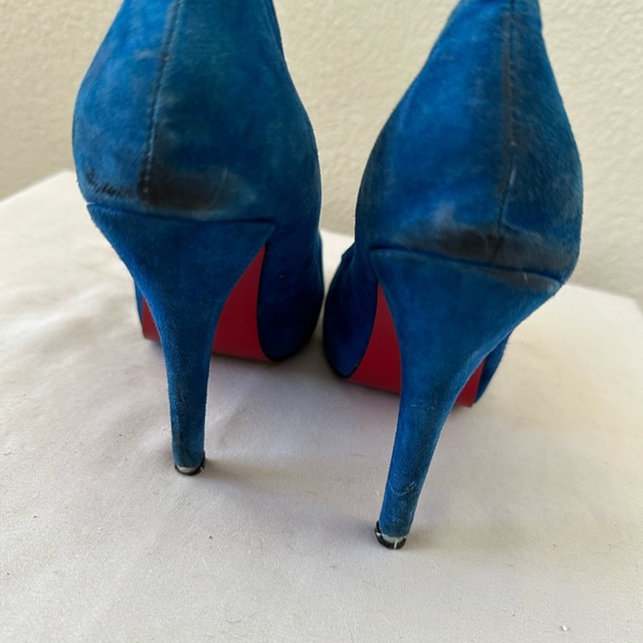 Christian Louboutin Blue Suede Heels/ sz 37/ FLAWS - Picture 10 of 12
